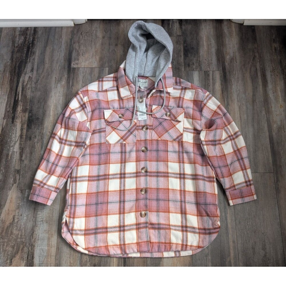 NWT NEW Sabrina Lauren Flannel Hoodie Women's Size XL $88 MSRP Pink White